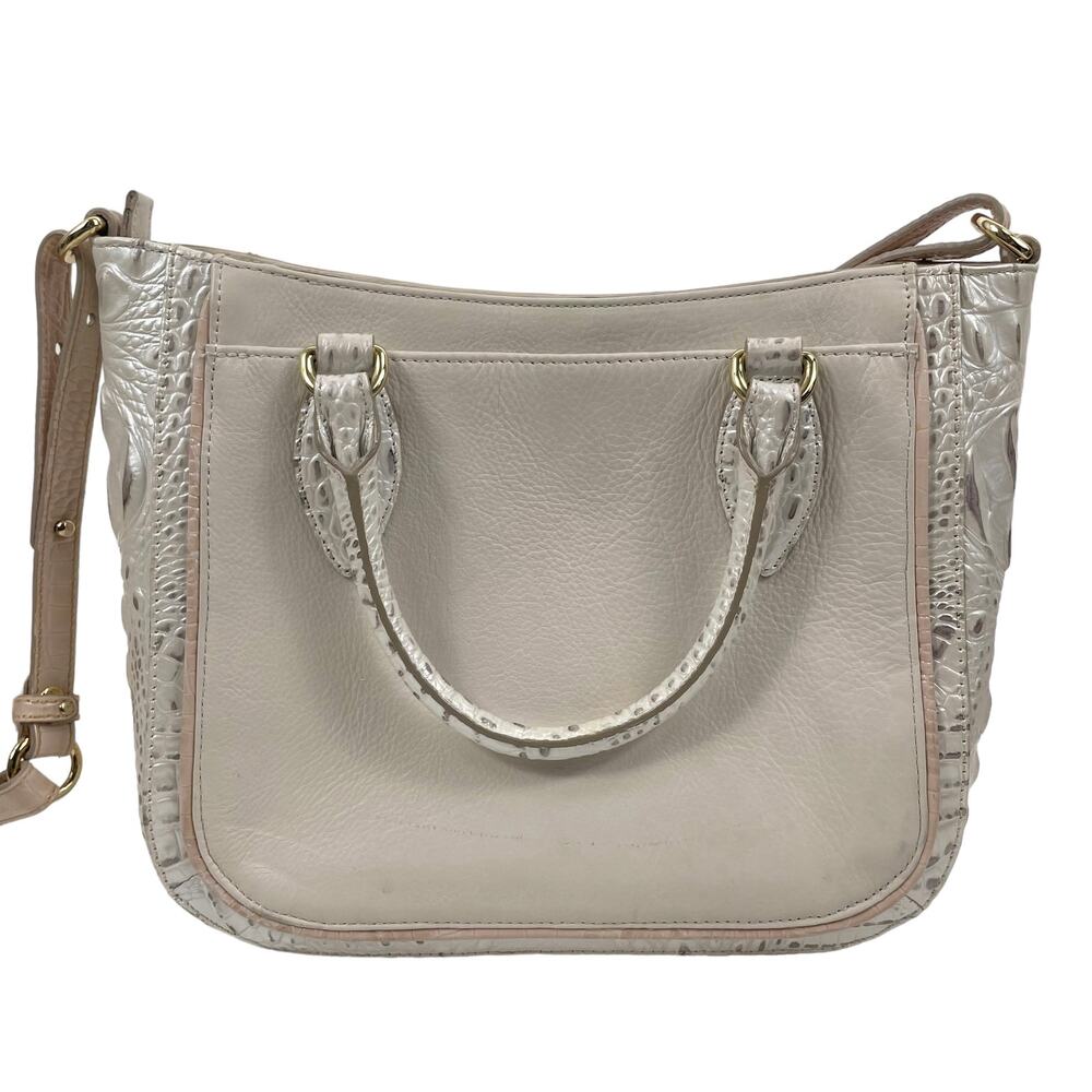 Brahmin Small Lena Satchel Bag Toasted Macaroon Macaroon Marais Leather - Picture 4 of 14